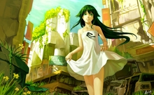 brunettes video games ruins cityscapes dress long hair saya no uta ribbons buildings apocalypse plan Wallpaper